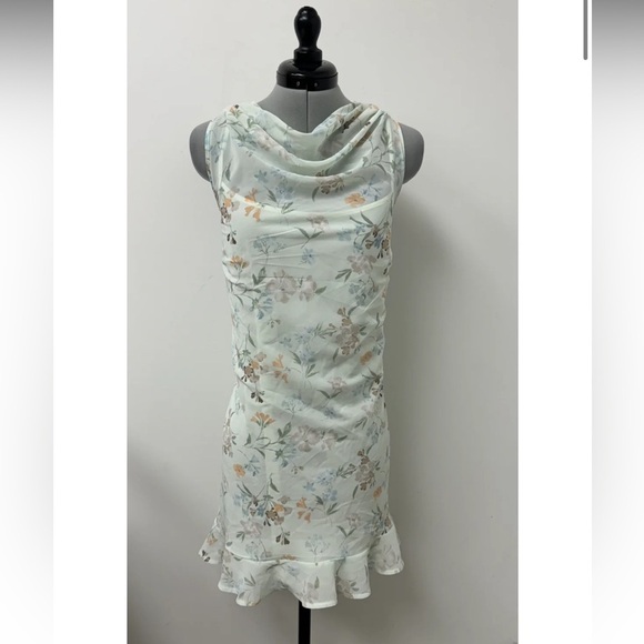 NEW Abercrombie Fitch Sz L High Neck Chiffon Mini Dress In Light Green Floral - Picture 7 of 11